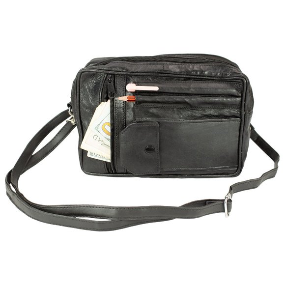 Men Leather Cross Body Bag, Messenge Bag, Travel Organizer Bag, Black - Picture 4 of 14